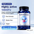 Xhnbbghao Ultimate Nattokinase Capsules, Nattokinase Supplement 10800 FU Per Serving, Serving for Body Health, and Daily Wellness Support, Vegan, Gluten Free, 60 Capsules