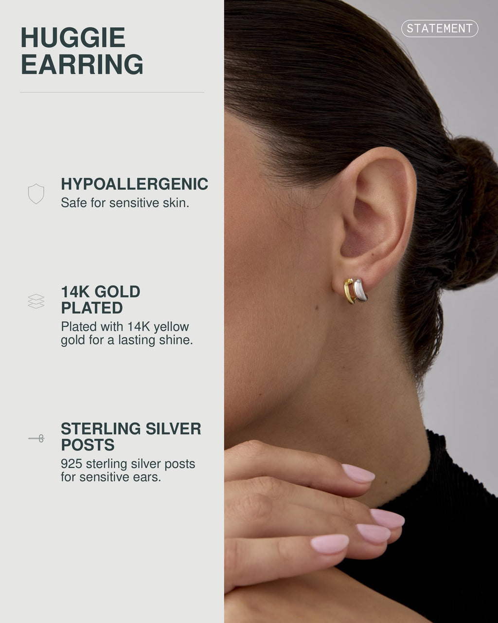 PAVOI Double Huggie Earrings, Two Tone Gold, Size 11.7 x 10.5 Millimeters