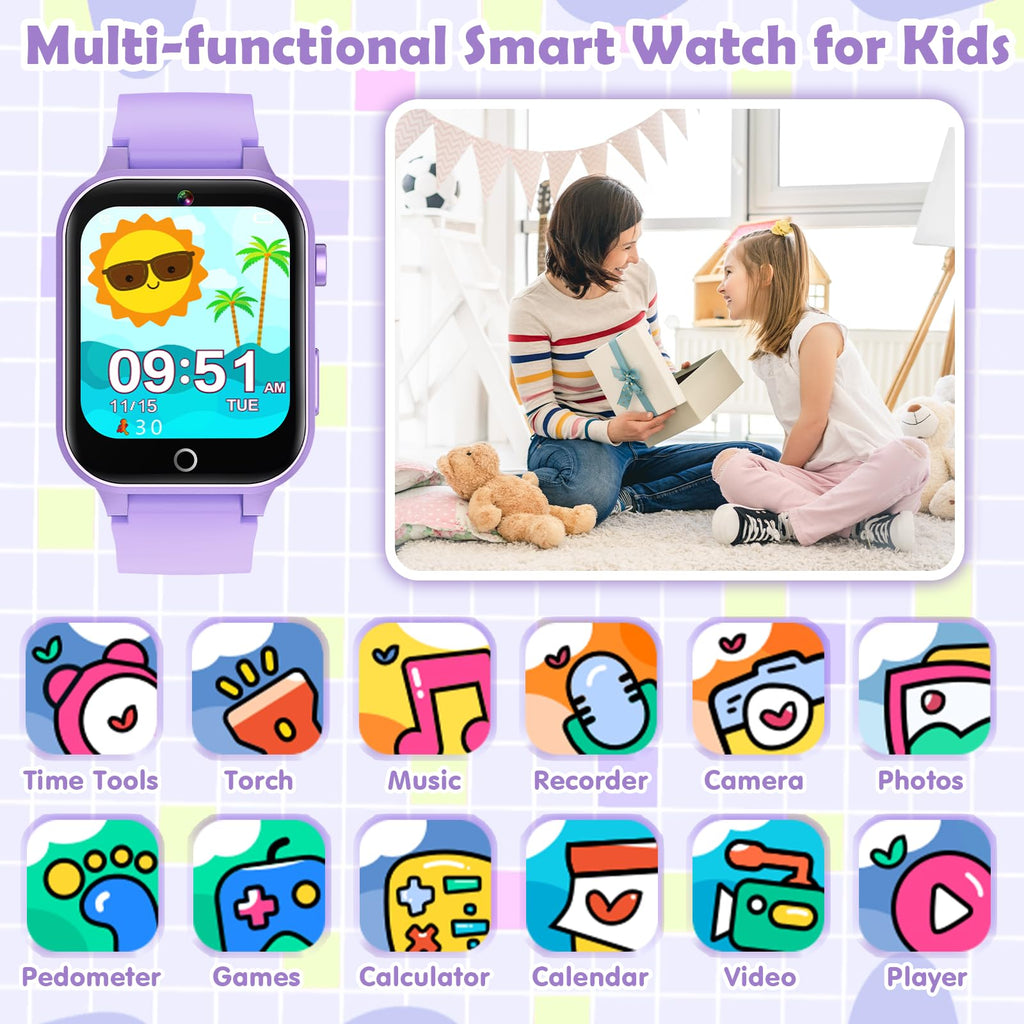 Luyiilo Kids Games Watch, with 26 Puzzle Games, Touch Screen, HD Camera, Alarm Clock, Toys for Ages 4-12 Years Old.Birthday Gift for Boys Girls (Purple)