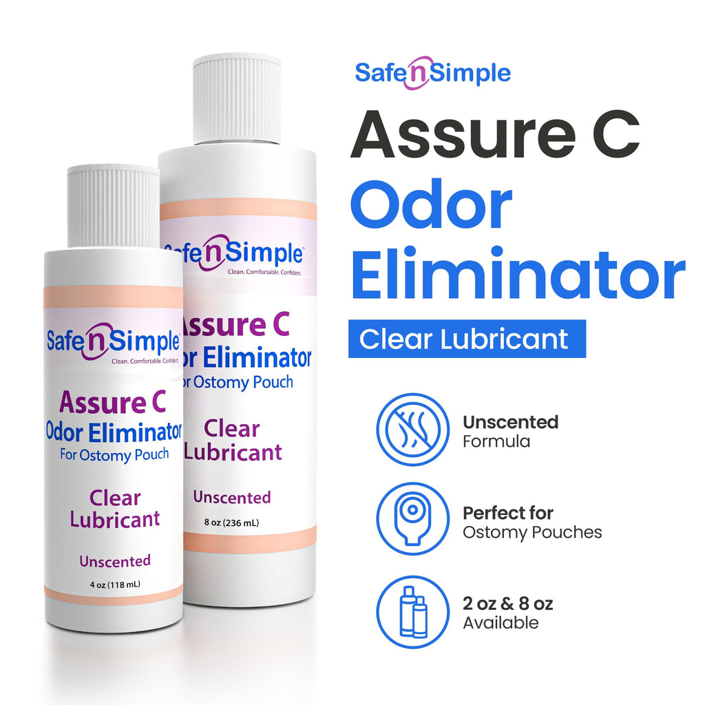 Safe n' Simple Assure C - Clear Lubricating Ostomy Pouch Deodorant - Colostomy Bag Odor Eliminator - Colostomy Deodorizer Lubricant - 8 Fluid Ounce Drops