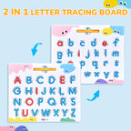 JoyCat Magnetic Letter Tracing Board, 2-in-1 Double-Sided ABC Magnets for Kids Ages 3-5, Uppercase & Lowercase Letter Writing Practice - Preschool Learning Toys, Road Trip Car Activities for Toddlers