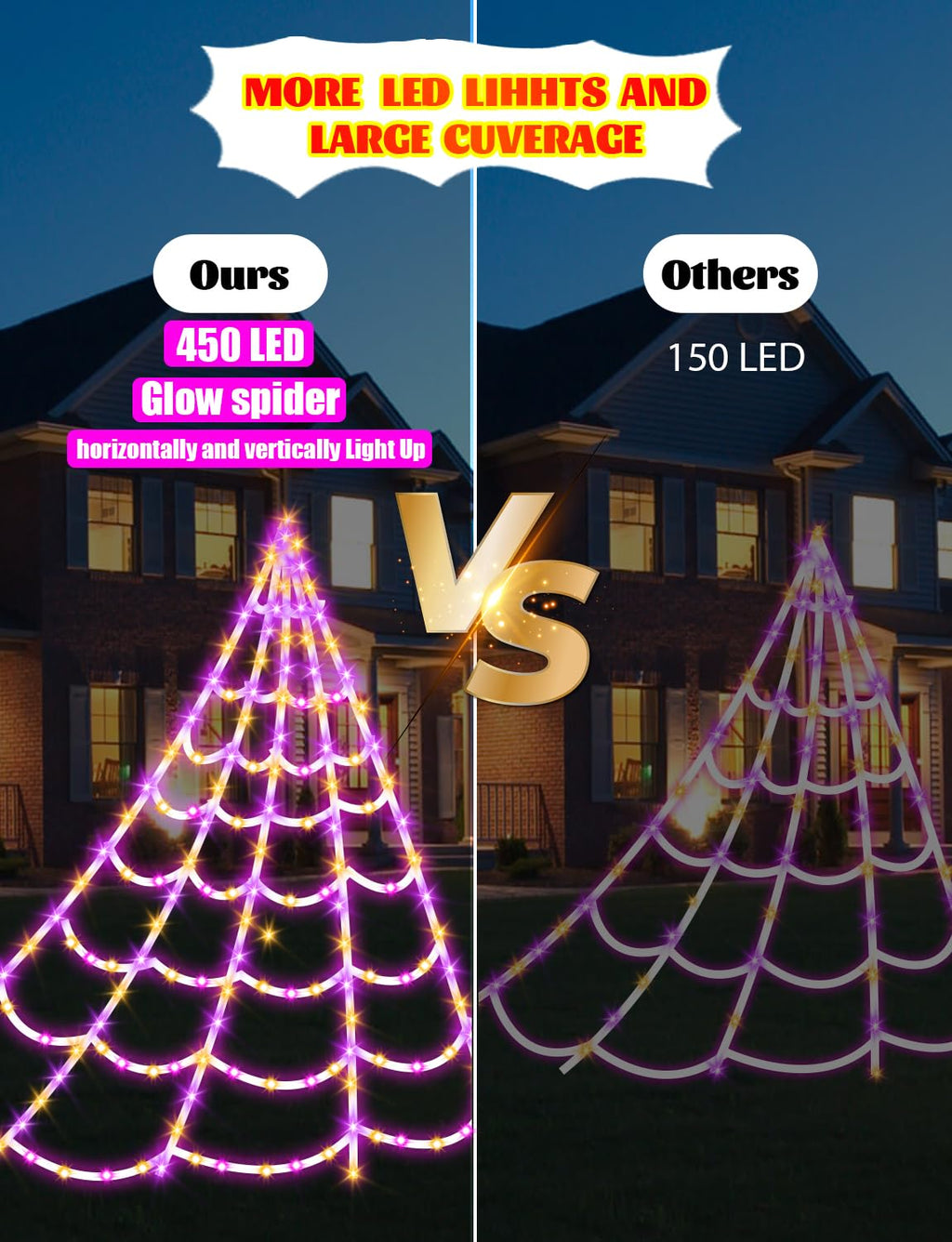 Halloween Decorations Outdoor Spider Web,Upgraded 450 LED Spider Web Lights