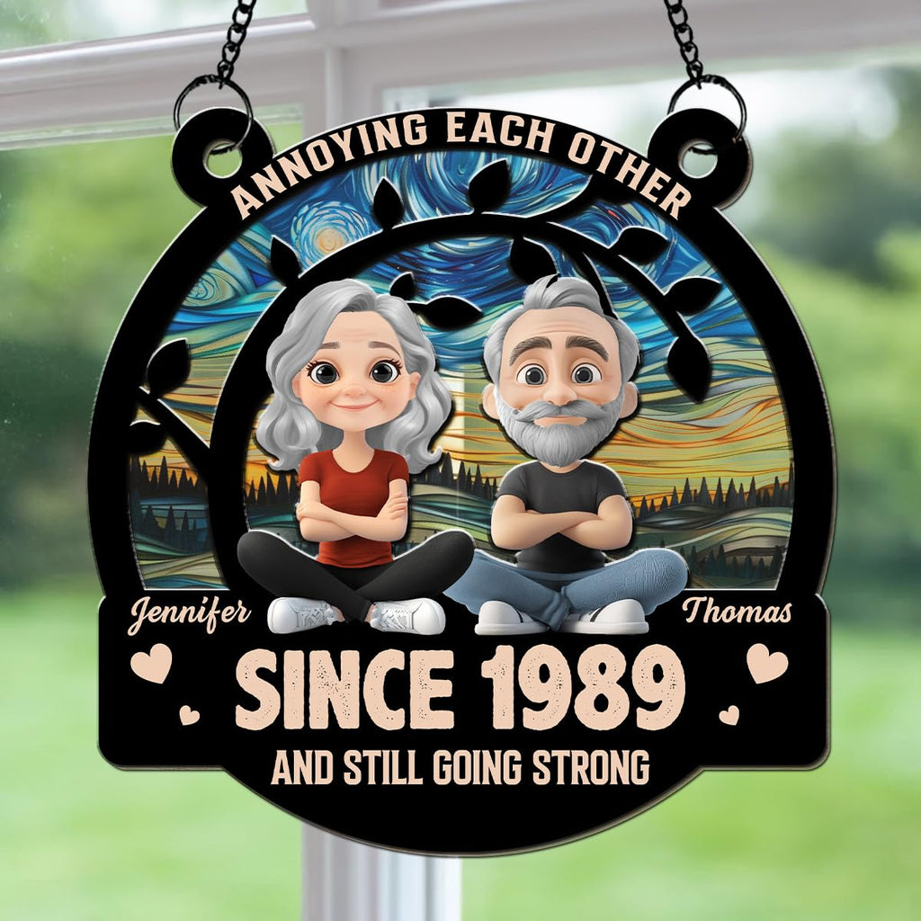 Wrappiness Love You Forever Personalized Suncatcher - Annoying Each Other Since Couple Custom Gift with Hanging Chain for Wife and Husband, Anniversary Valentines Birthday Gift for Him Her Spouses