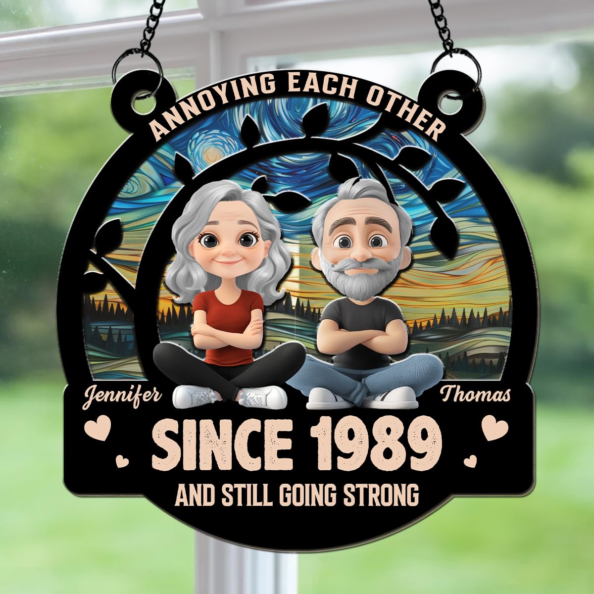 Wrappiness Love You Forever Personalized Suncatcher - Annoying Each Other Since Couple Custom Gift with Hanging Chain for Wife and Husband, Anniversary Valentines Birthday Gift for Him Her Spouses