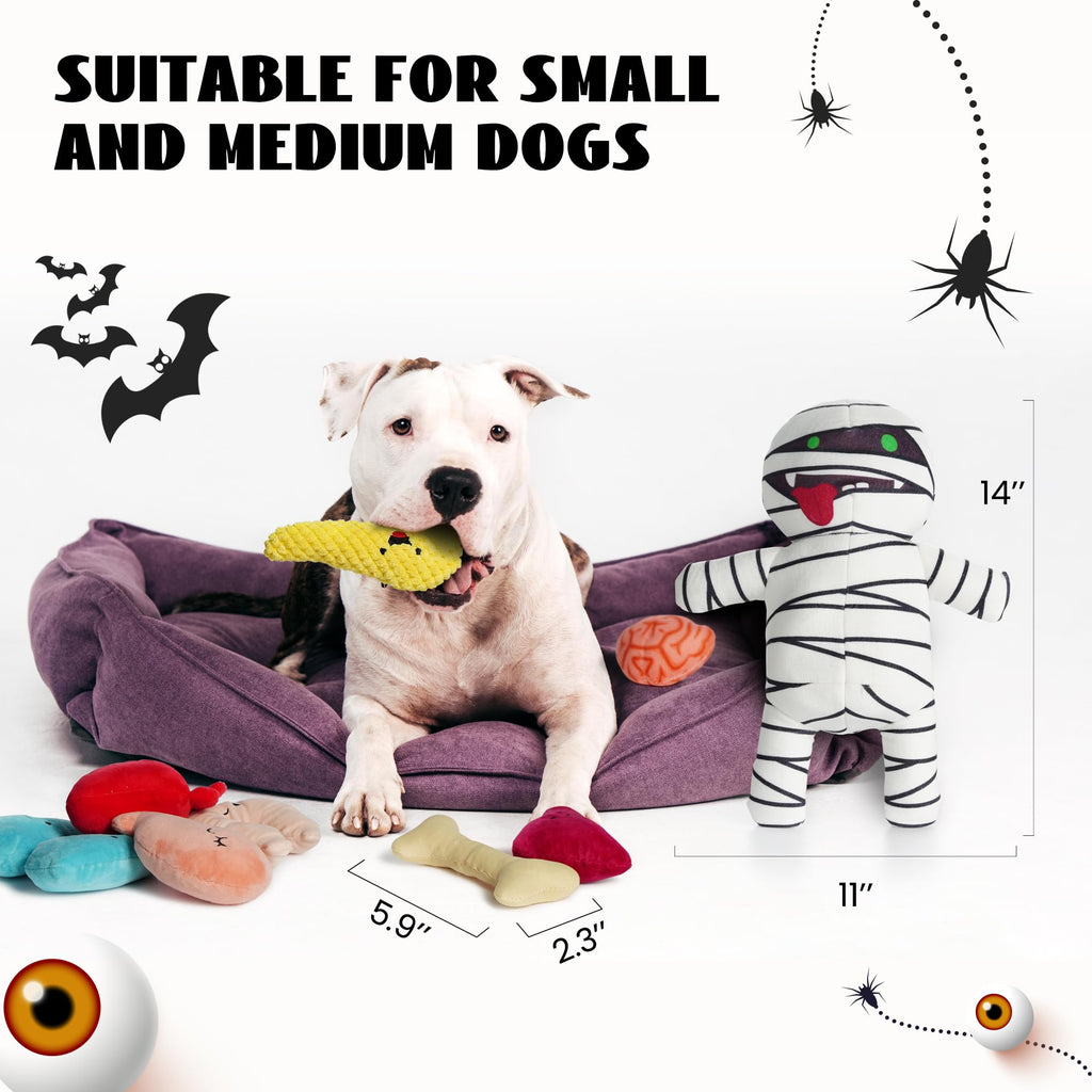 Nocciola Halloween Zombie Mummy Dog Toys with Organs: Funny Cool Hide and Seek Squeaky Chew Toys for Puppies, Small and Medium Size Breed, Plush Stuffed Cognitive Puzzle Toys for Training