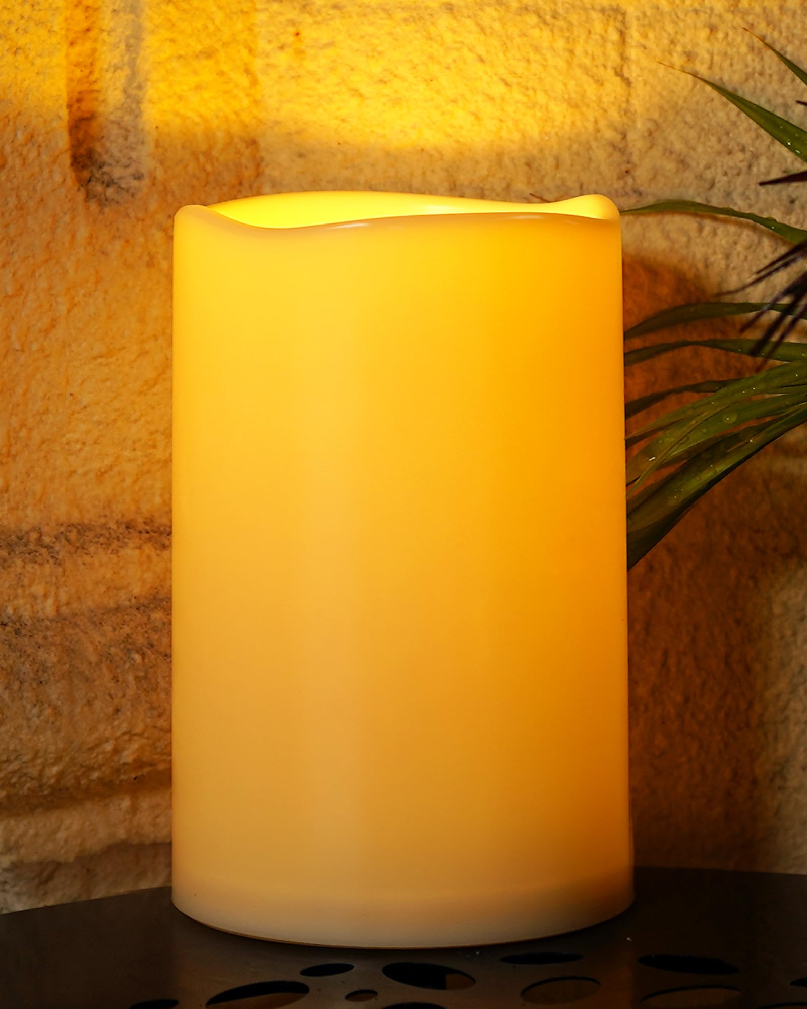 Homemory 6" x 9" Extra Large Outdoor Waterproof Candle with Auto 6-Hour Timer, No Remote, Ivory Plastic Made, Long Last for Half A Year