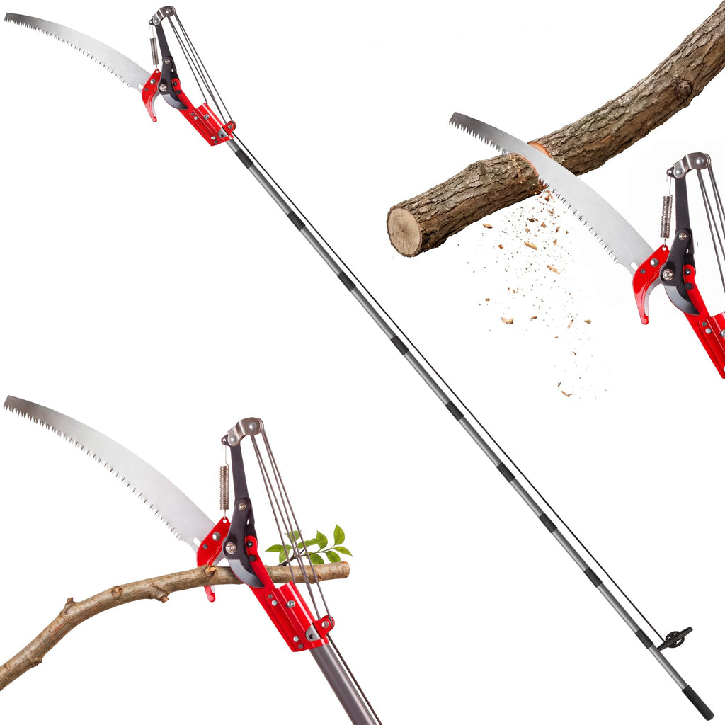 Pole Saw for Tree Trimming, 2-in-1 Tree Pruner with Saw & Pruning Scissors, 10FT Tree Trimmer, Quadruple Pulley System for High Branch Trimming, Yard, Garden & Orchard