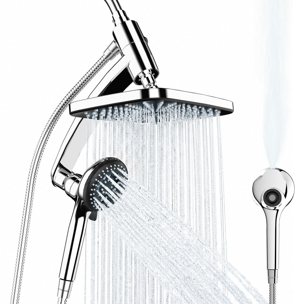 11.8'' High Pressure Rain Shower Head Combo, Upgrade Shower Heads with 9 Sprays Handheld Shower, Adjustable Detachable Dual Showerheads Built-in Magnetic Docking & Power Jets, Bathroom Decor, Chrome