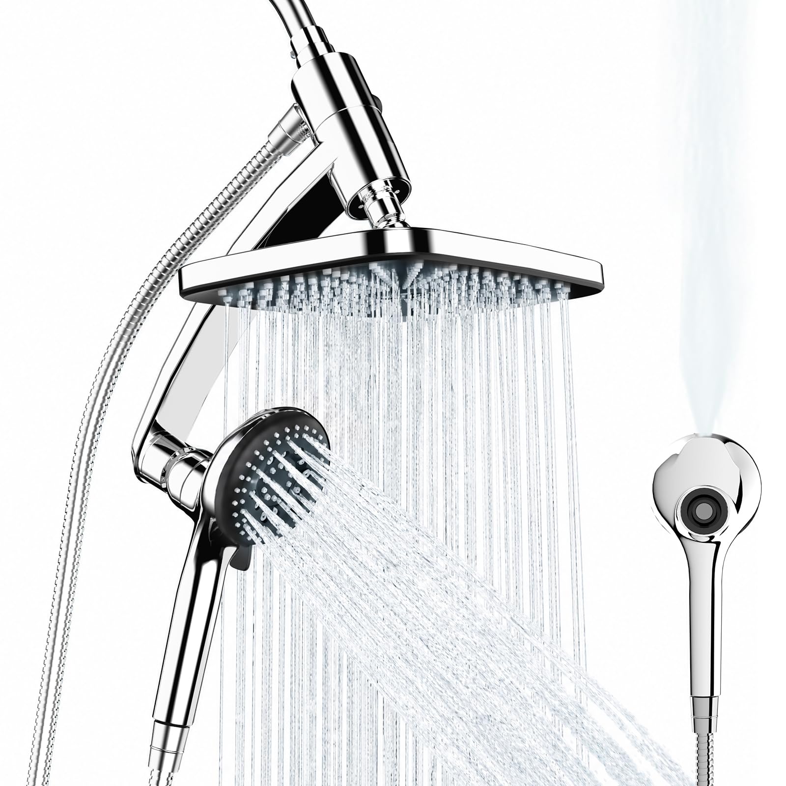 11.8'' High Pressure Rain Shower Head Combo, Upgrade Shower Heads with 9 Sprays Handheld Shower, Adjustable Detachable Dual Showerheads Built-in Magnetic Docking & Power Jets, Bathroom Decor, Chrome