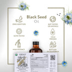 HBNO Organic Black Seed Oil - Huge 8oz (240ml) Glass Bottle Value Size - USDA Certified Organic Black Seed Oil, Cold Pressed for Face, Body, Lips, Shampoo & Conditioner
