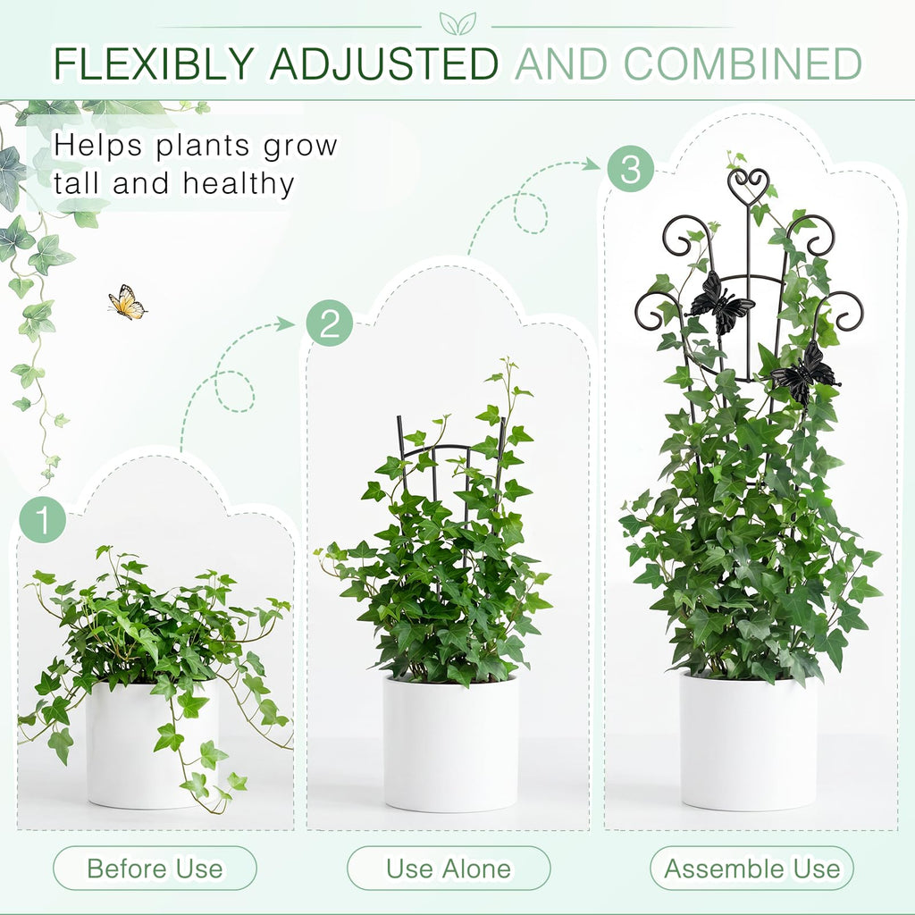 MEILIDY 32.6 Inch Expandable Plant Trellis with Tape Tie, Black, 2 Packs
