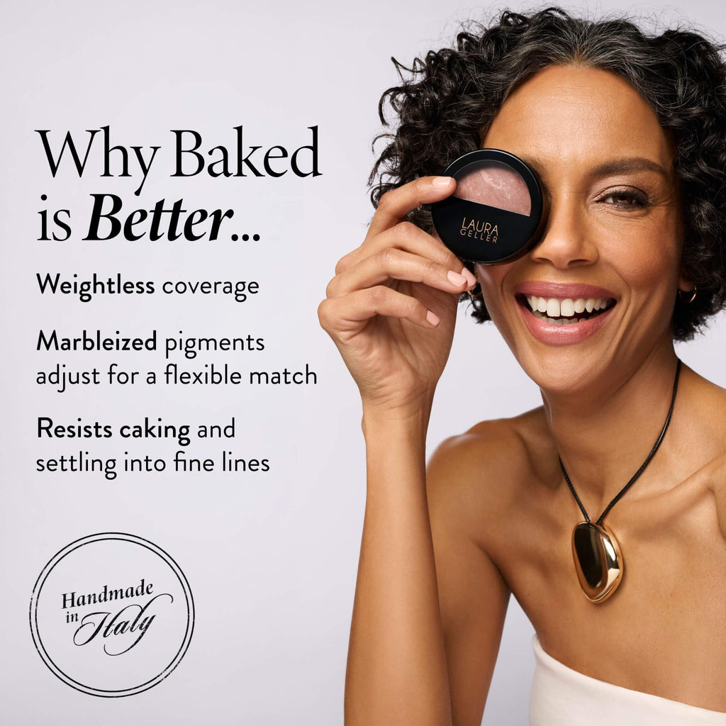 LAURA GELLER Baked Balance-n-Brighten Colour Correcting Powder Foundation (Medium) Buildable Light to Medium Coverage Baked Foundation, Demi-Matte Finish
