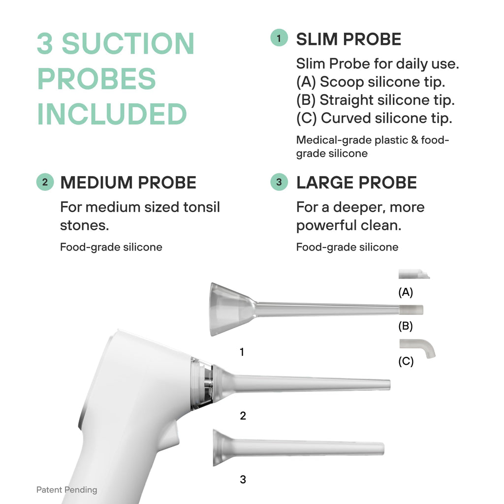 Electronic Vacuum Tonsil Stone Remover with LED Guidance Light - Hassle-Free Instant Suction - Tonsil Stone Removal Kit - Patent Pending (White)