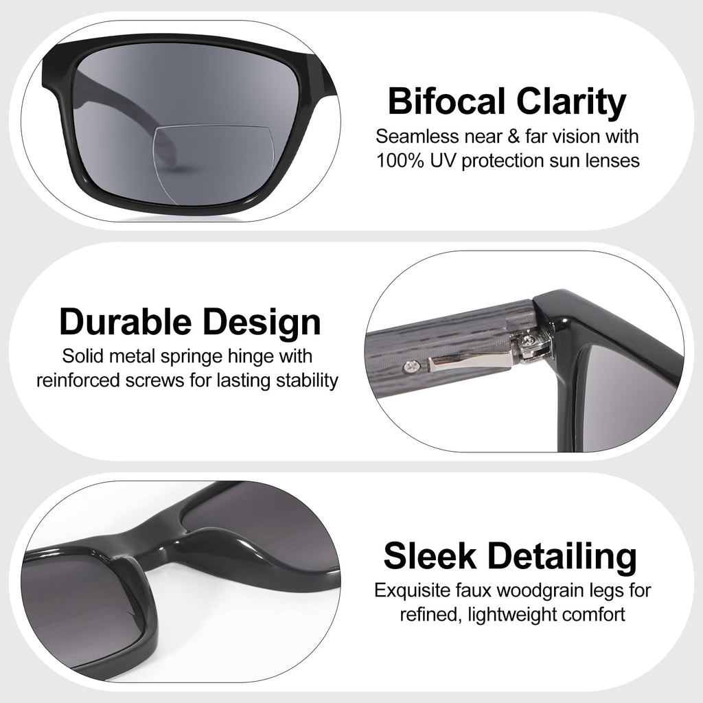 LADEESSE 3 Pack Bifocal Reading Sunglasses For Men/Women - Fashion UV400 Sunglasses With Readers Built In Sun Outdoor Protection（2.0）