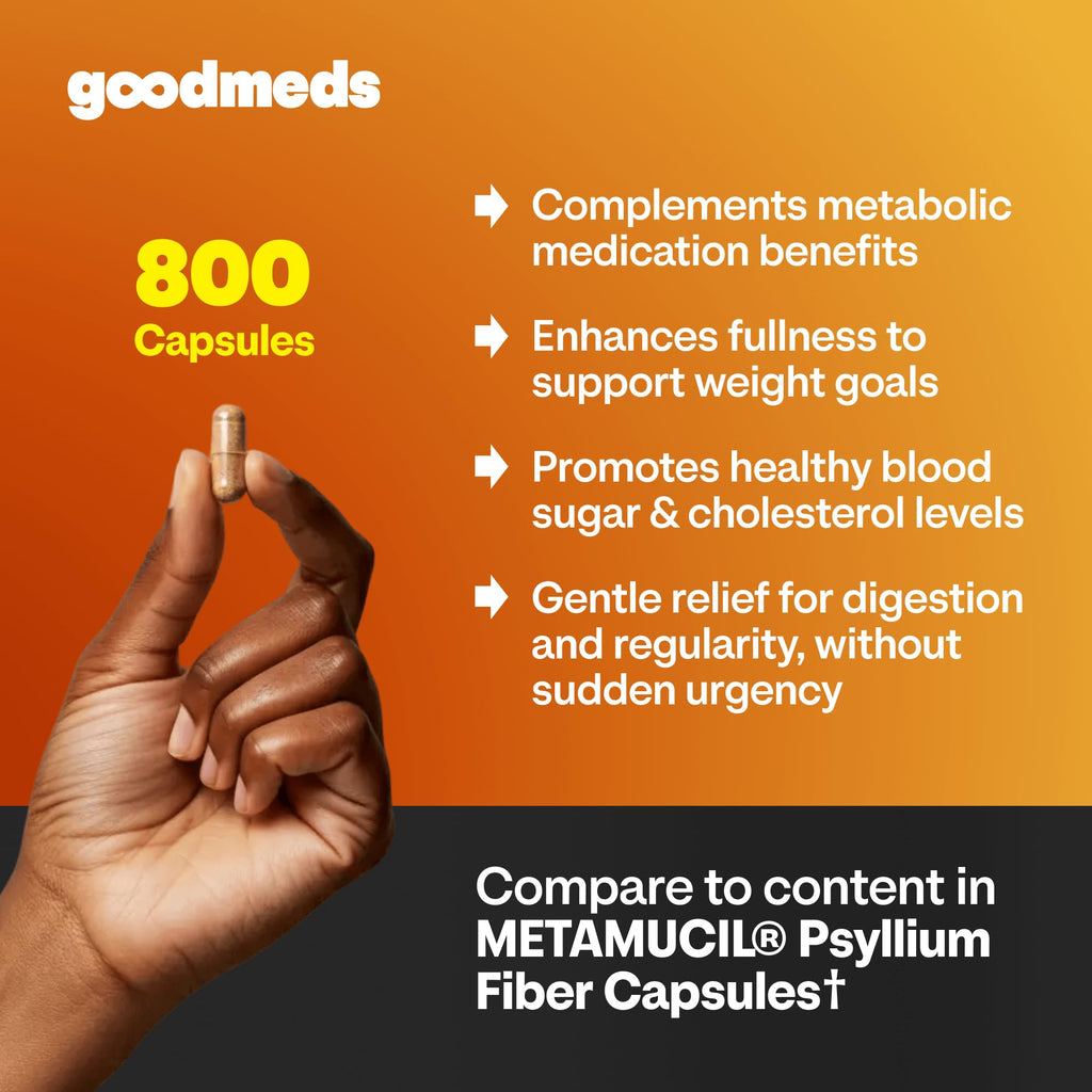 GoodMeds Psyllium Husk Fiber 520mg Capsules Supplement Soluble Dietary Colon Support for Women and Men, Restore Digestive Regularity and Balance (800 Count)