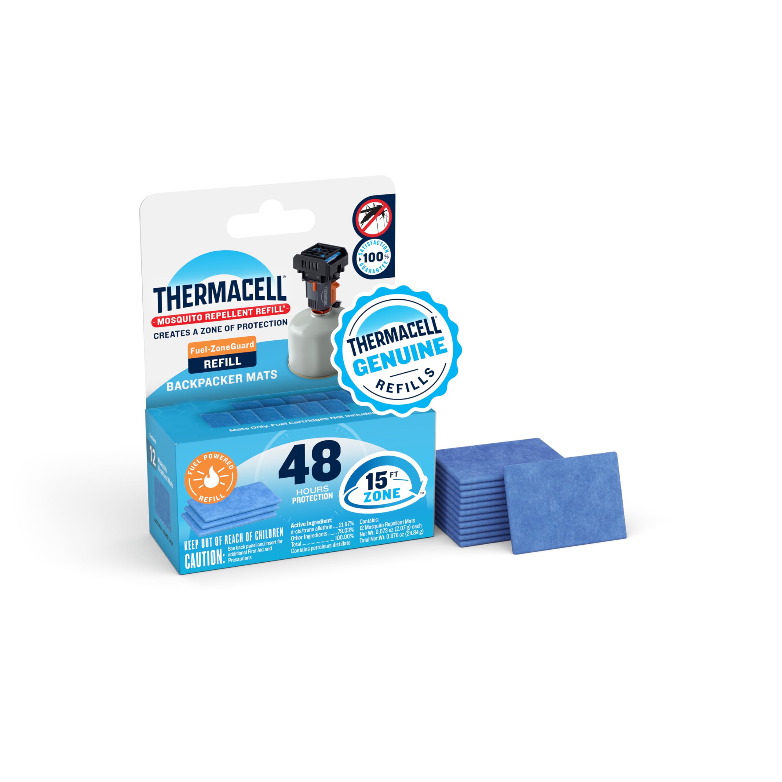 Thermacell Fuel-ZoneGuard Backpacker Mosquito Repellent Mat Refill; 15-FT Zone of Scientifically Proven Outdoor Protection; Fuel-Powered; Patio Shield; 48Hr Refill; Bug Spray Alternative; Scent Free