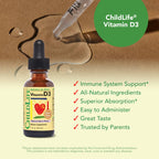 CHILDLIFE ESSENTIALS Vitamin D3 Drops for Kids, Children, & Toddlers - Liquid Vitamin D Drops, 500 IU per Drop, Immune & Bone Health Support, Natural Berry - 1 Fl Oz (Pack of 3)