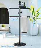 Pool Towel Rack Outdoor, 6 Bars with Top Tray Metal Heavy Duty Never Tilt Pool Accessories with Heavy Metal Base, Hot Tub Accessories Towel Dying Rack Towel Stand for Pool, Hot Tub etc