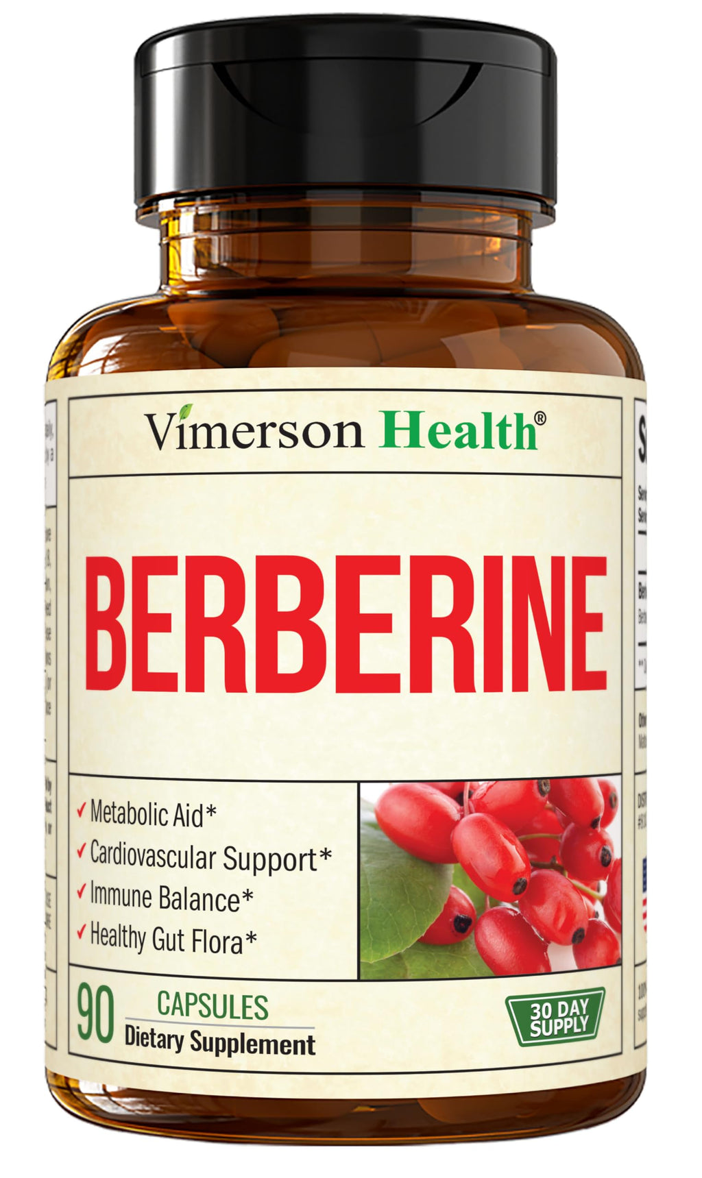Vimerson Health Berberine Supplement with Third Party Tested Berberine 1800mg - Immune Support Supplement for Cardiovascular, Gastrointestinal Function & Metabolic Aid - Vegan & Non-GMO