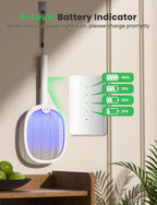 YISSVIC Electric Fly Swatter Foldable Bug Zapper Racket 2 in 1 Mosquito Killer with Purple Attractant Light Rechargeable 1800mAh for Indoor Home Backyard Patio Camping (1, White)