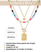 MJartoria Layered Initial Necklaces for Women Trendy, 14K Gold Plated Simple Star Choker Square Letter Pendant Necklace, Colorful Beaded Necklace, Gold Necklaces Jewelry Gifts (K, Gold Plated)