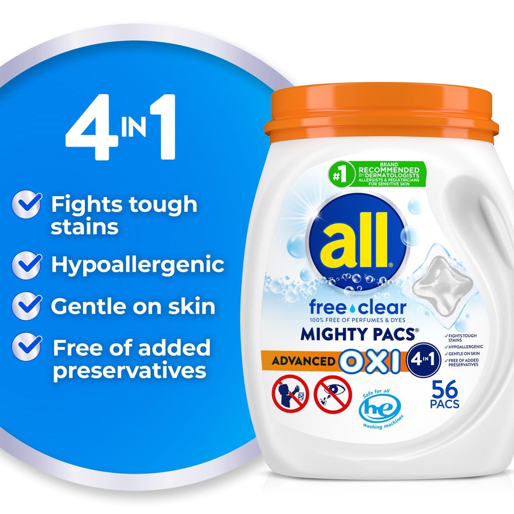 all Laundry Detergent Pacs Advanced OXI for Sensitive Skin, 56 Count