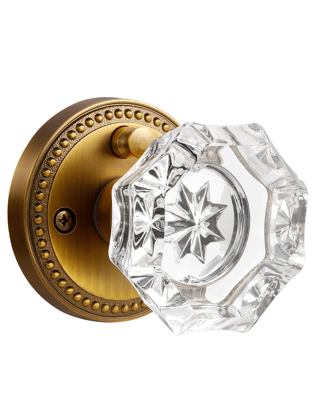 SORWDUERM Antique Brass Door Knobs Crystal Door Knob Interior Privacy Door Knob for Bedroom and Bathroom Glass Door Knob,Zinc Alloy 1 Pack