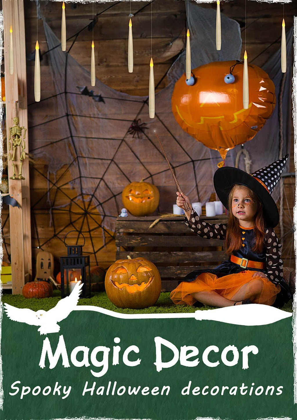 Leejec 12Pcs Floating Candle with Wand Remote, 6/18H Timer, Halloween Decor