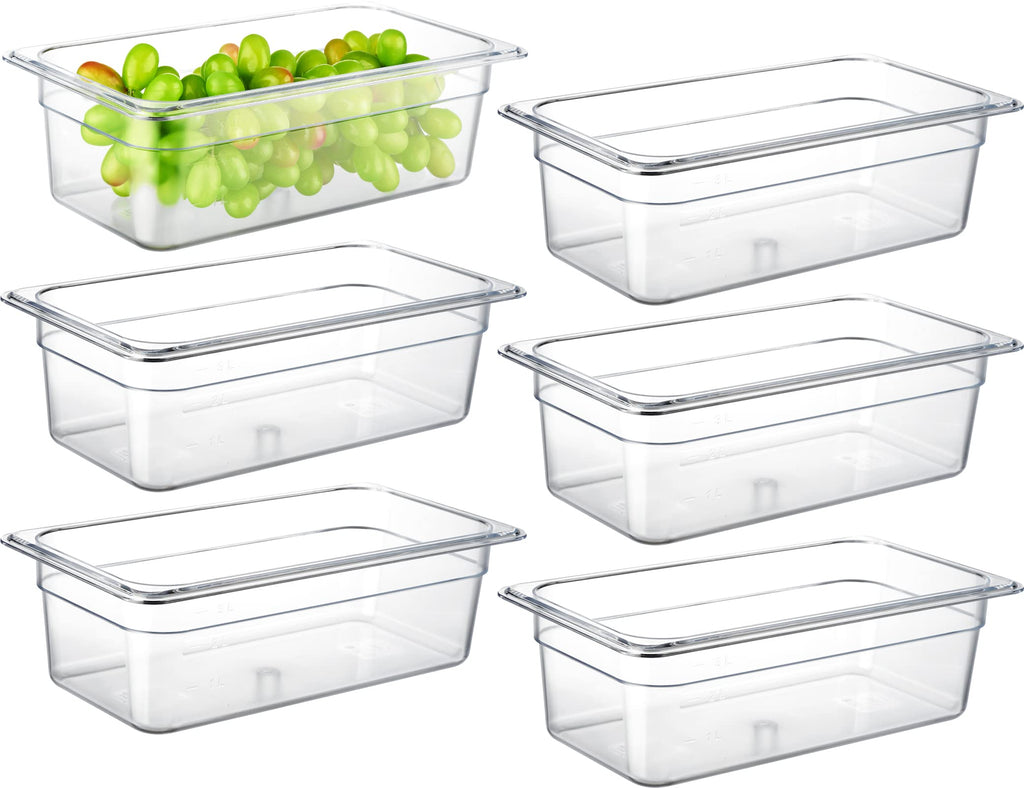 CURTA 6-Pack 1/3 Size 4" Deep NSF Polycarbonate Food Pans | Dishwasher & Freezer Safe Clear Container for Prep Tables, Buffet, Salad Bar, Commercial & Home Kitchen