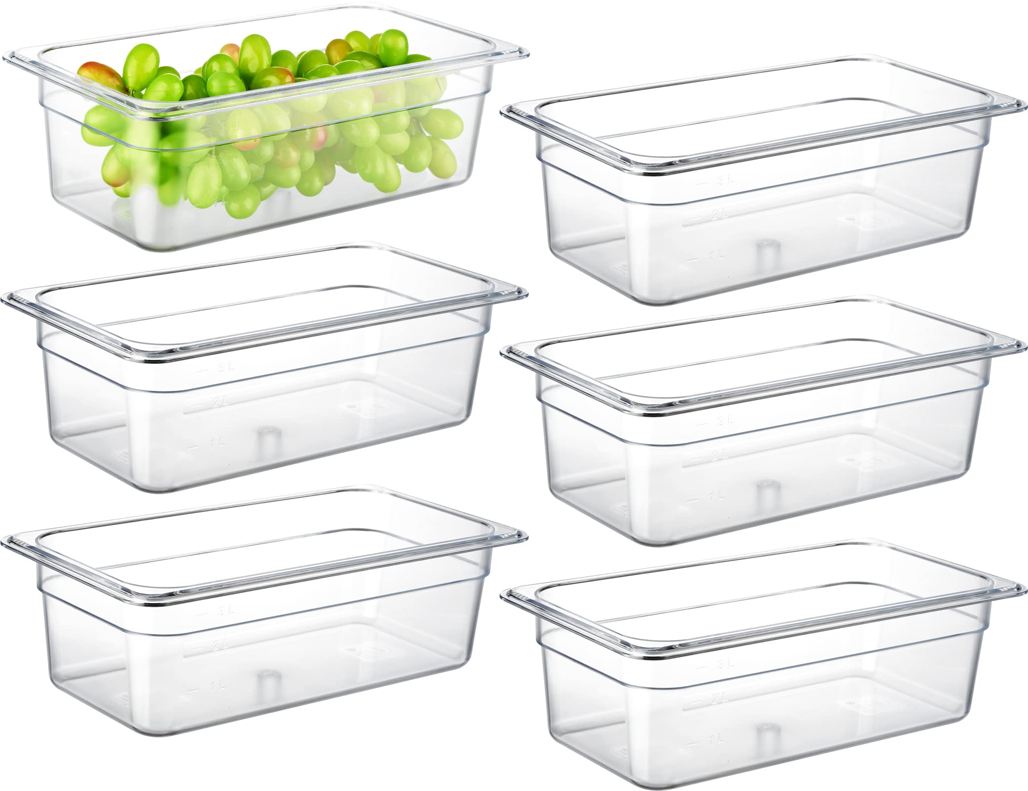 CURTA 6-Pack 1/3 Size 4" Deep NSF Polycarbonate Food Pans | Dishwasher & Freezer Safe Clear Container for Prep Tables, Buffet, Salad Bar, Commercial & Home Kitchen
