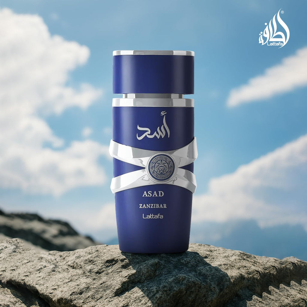 Lattafa Asad Zanzibar - Fresh, Spicy, Vanilla, Coconut - Eau de Parfum Long-Lasting Fragrance for Men, 3.40 Ounce / 100 ml
