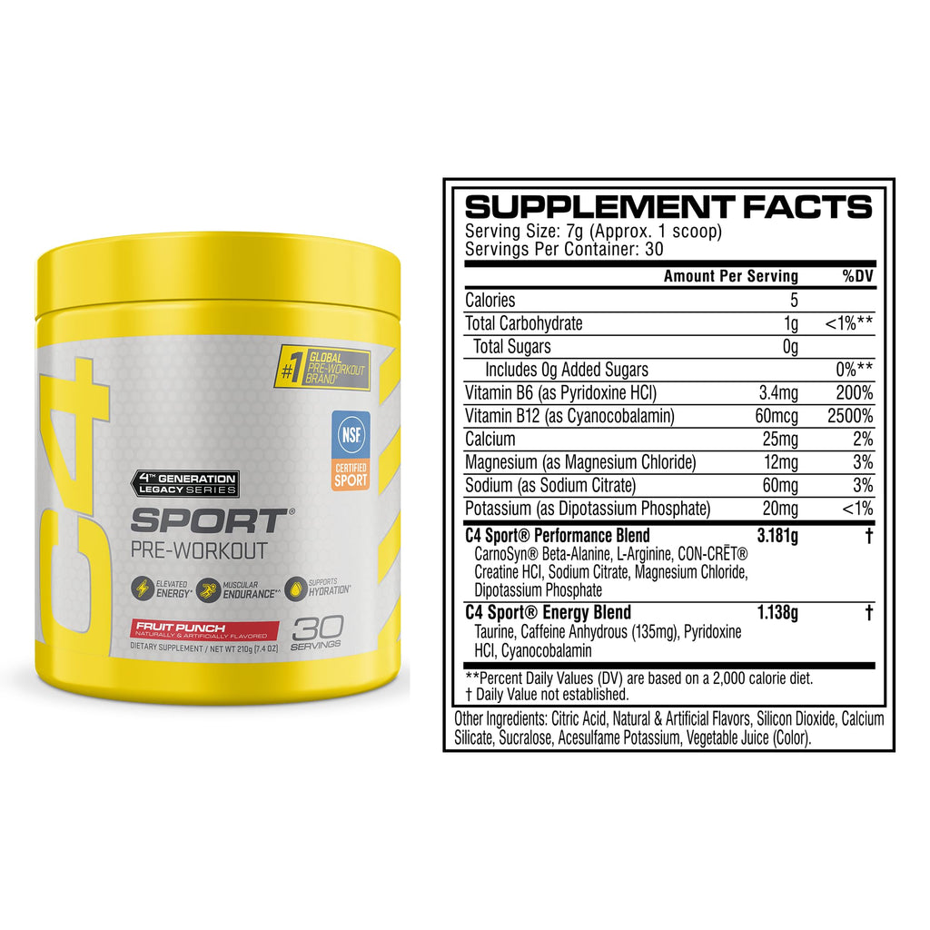 Cellucor C4 Sport Pre Workout Powder Fruit Punch - NSF Certified for Sport | 30 Servings, Packaging may vary.