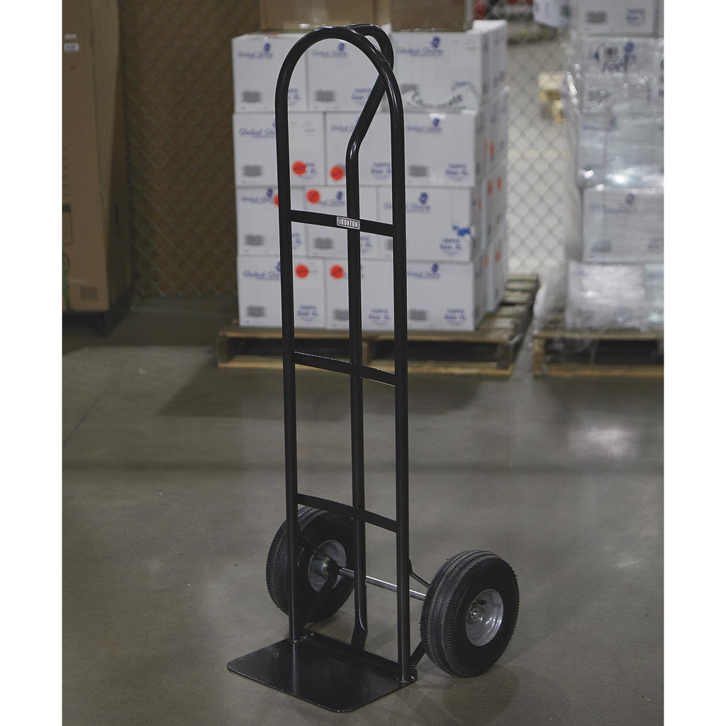 Ironton Steel Pneumatic Hand Truck Dolly, 600-Lb Capacity, Heavy-Duty Steel Frame, 10-in Pneumatic Tires, P-Style Handle, 14" x 8.5" Toe Plate