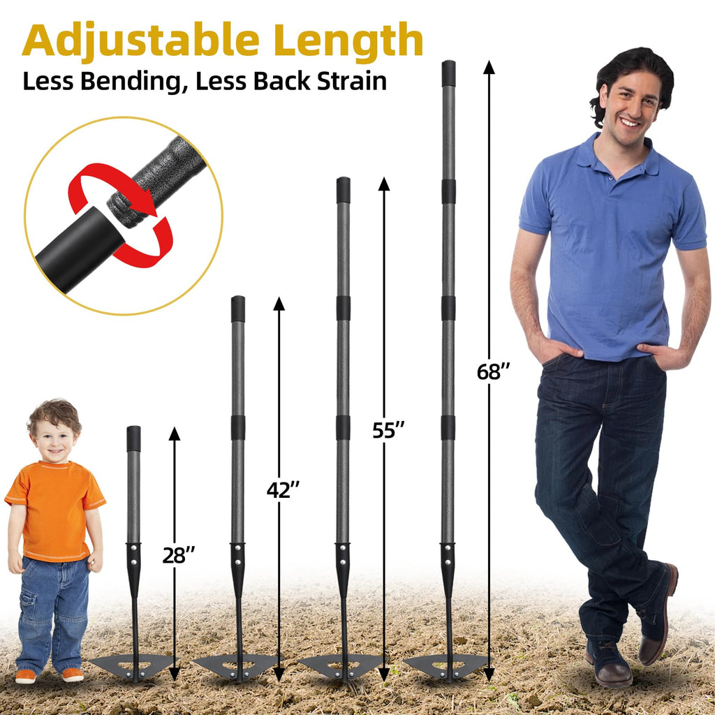 HANGMAICOME Garden Hoe Weeder Removal - Heavy Duty Weed Hoes for Gardening,55" Stand Up Long Handle, Sharp Hollow Blade,Push Pull Hand Weeding Tool for Garden Bed, Yard,Lawn Landscaping