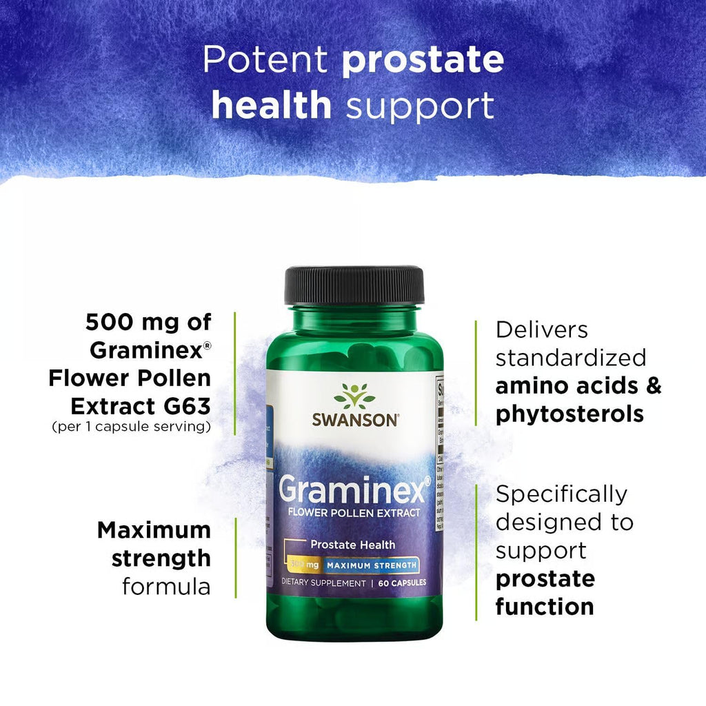 Swanson Graminex Flower Pollen Extract - Men's Health Supplement to Support Prostate, Kidney, Bladder & Urinary Tract Health* - Non-GMO - 60 Capsules