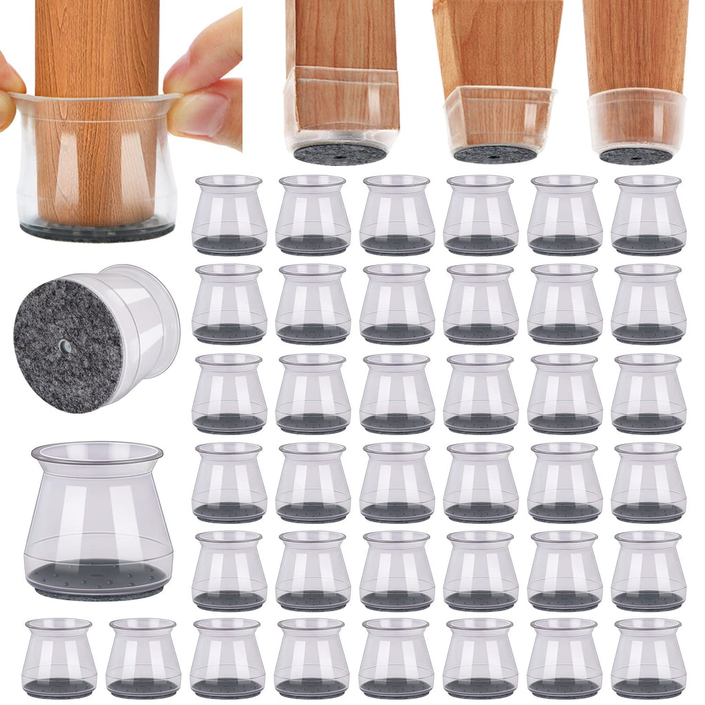 BUMACO 40Pcs Chair Leg Floor Protectors Chair Leg Protectors for Hardwood Floors Silicone Pads Covers to Protect Floors Clear Universal S (15/16" to 1-5/16")
