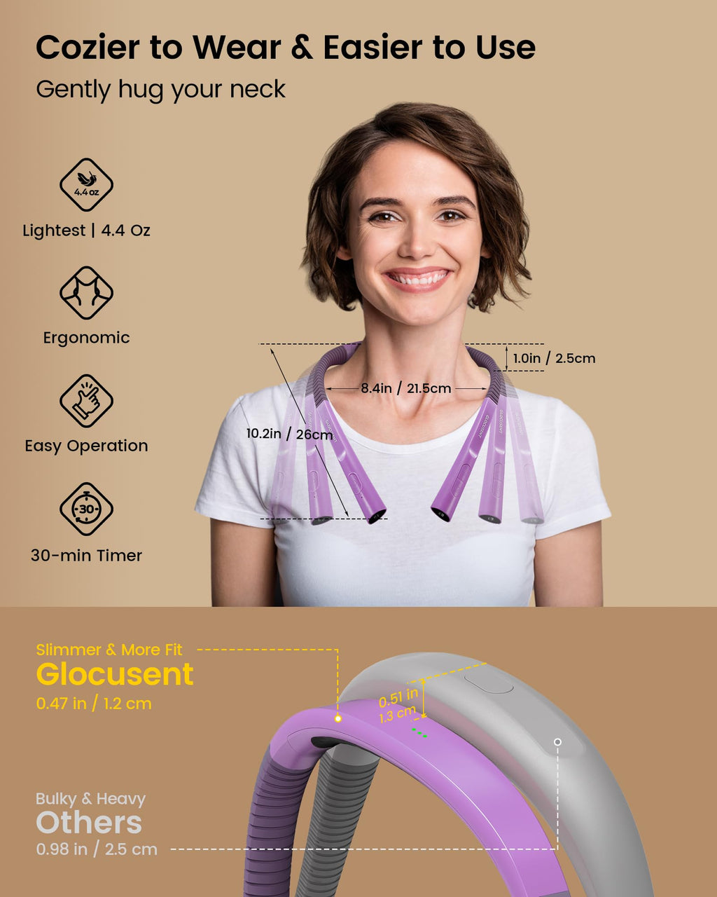 Glocusent Upgraded LED Neck Reading Light, Book Light for Reading in Bed, 30-min Timer, 3 Colors & 3 Brightness Adjustable, Rechargeable & Long Lasting, Perfect for Reading, Knitting