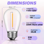 GvvooHome 28 Pack S14 Bulbs for Outdoor String Lights, Shatterproof LED Replacement Bulbs for Patio String Lights Outdoor Waterproof, E26 Base, Soft White 2200K, Dimmable