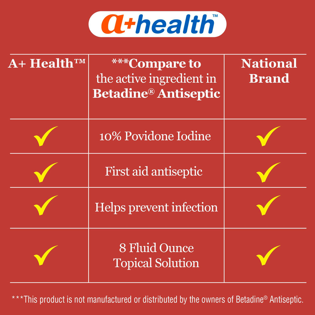 A+Health Povidone Iodine 10% First Aid Antiseptic Topical Solution 8 Fl oz