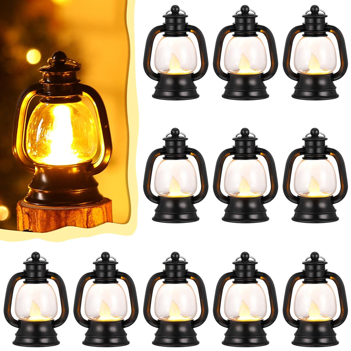 Ferraycle 12 Pcs Mini Lanterns Bulk 4 Inch Black Lamp Table Centerpieces