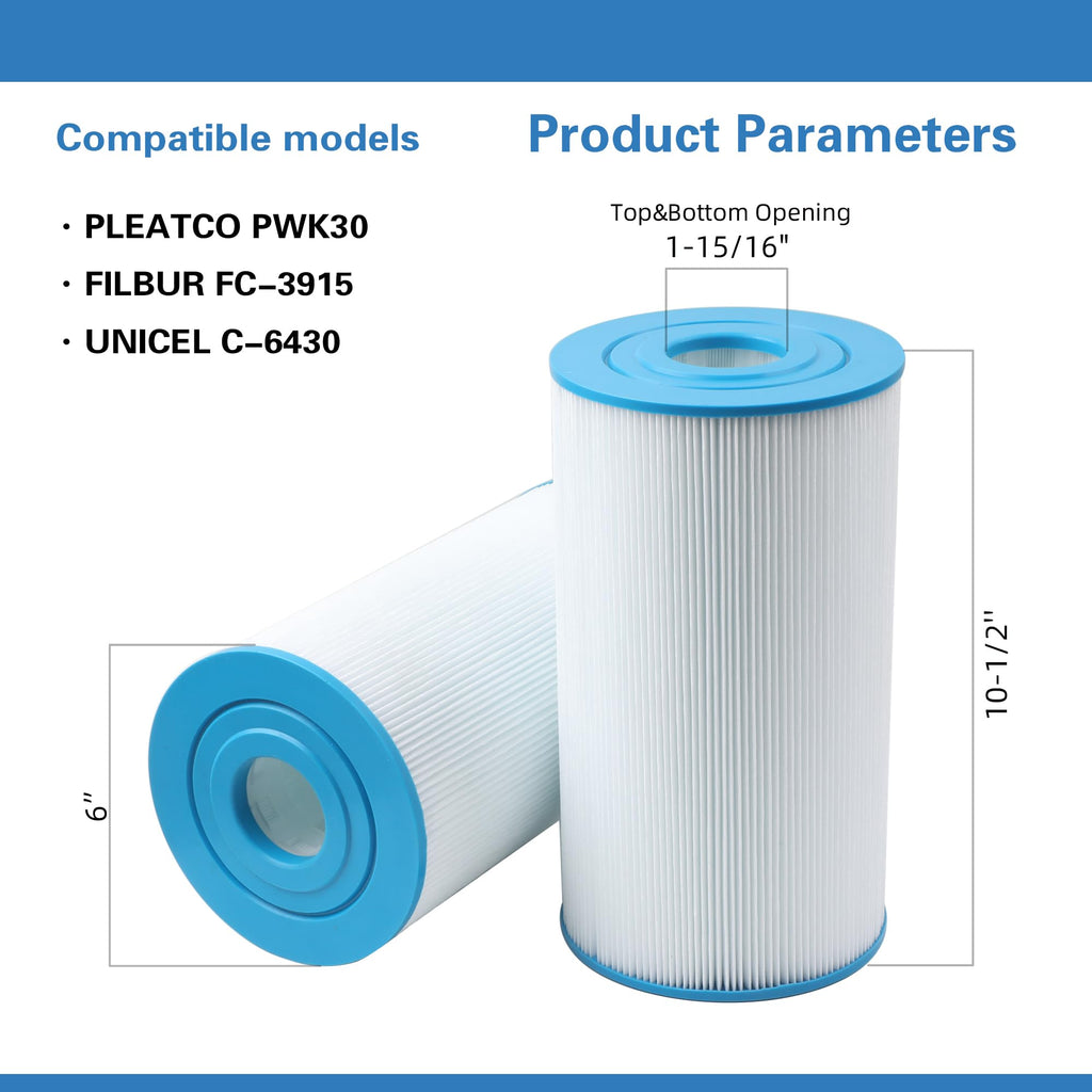 AmiBron PWK30 Hot Springs Spa Filters, Compatible for Watkins 31489, Unicel C-6430, Filbur FC-3915, P/N0969601,73178, 73250, 71825, 30 sq.ft.Hot Tub Filter 3 Pack