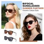 SKYOLUY Premium Bifocal Reading Sunglasses for Women, Retro Cateye Sun Readers UV400 Protection, Classic Shades Black & Tortoise (1 Black & 1 Tortoise, 2.00)