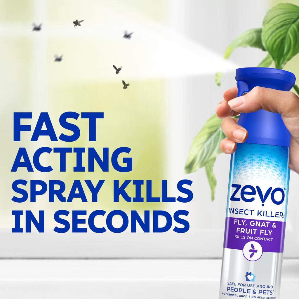 Zevo Flying Insect Killer Spray - Bug Spray for Home Use - Versatile Gnat, Mosquito, Fruit Fly Killer & More - with Rosemary & Cornmint Oil - for Indoor & Outdoor Use (3 Bottles)