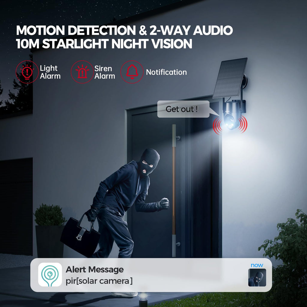 FONDAIL Solar Security Cameras Wireless Outdoor, 2K 360�� View Solar Powered WiFi 3MP Security Camera for Home Security with Color Night Vision, PIR Detection, 2-Way Audio, Motion Alert, Easier to use