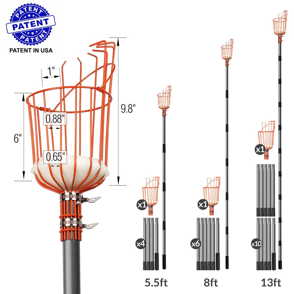 Walensee 5.5FT Fruit Picker with Basket, 35-65 Inch Compact Fruit Picker Pole, Lightweight Cherry Picker Tool for Pear, Mango, Apple, Orange, Lemon, Avocado Harvesting