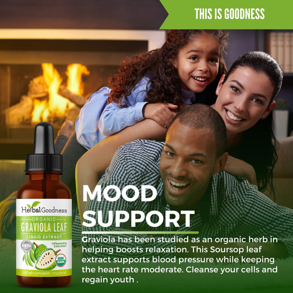 Herbal Goodness Organic Soursop Graviola Leaf Extract 1oz – 15X Concentrated Guanabana Liquid Tincture | USDA Organic & Kosher Certified | Supports Cell and Immune Wellness | Soursop Bitters Liquid