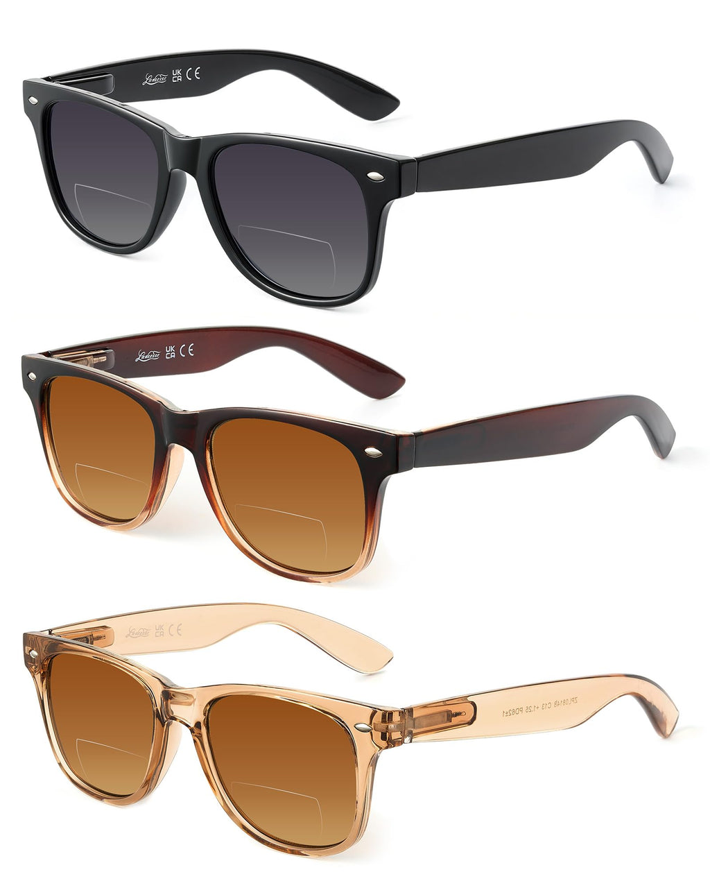 LADEESSE 3 Pack Bifocal Reading Sunglasses for Women, UV400 Sun Readers Glasses Spring Hinge Outdoor Sunglasses +2.00