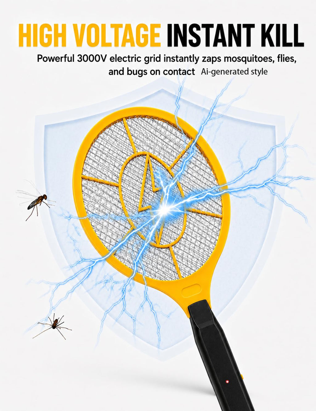 Electric Fly Swatter 2 Pack, Handheld Bug Zapper Racket for Mosquito & Insects, High Voltage Instant Kill, Lightweight Battery Powered Mosquito Zapper for Home, Patio and Camping