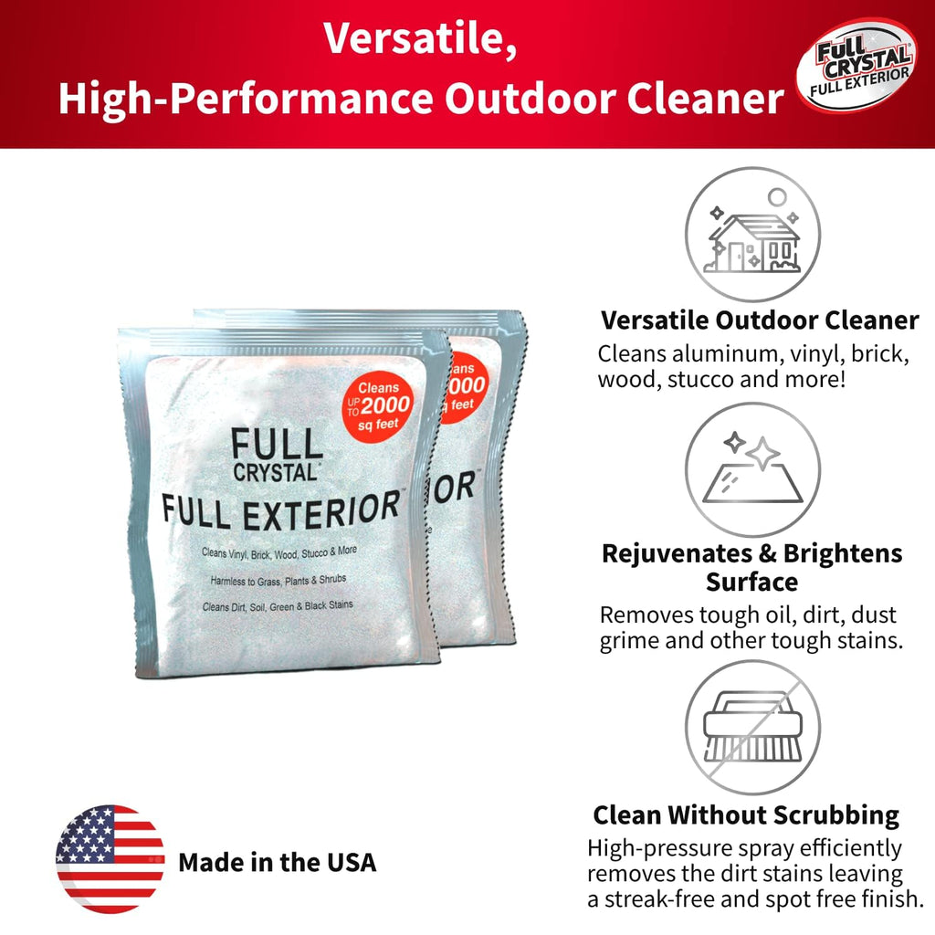 Full Exterior Refill Kit – Crystal Powder Outdoor Cleaner Packets, 16 oz, Each 4 oz Bag Makes Up to 640 fl oz, Non-Toxic, No Scrub, No Rinse Cleaning Solution