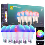 FRIDEKO HOME Smart Light Bulbs - Led Dimmible Color Changing Light Bulb for Home Works with Bluetooth Music Sync - A19 RGB Lightbulb for E26 Base with APP Control & Timer (6 Pack)